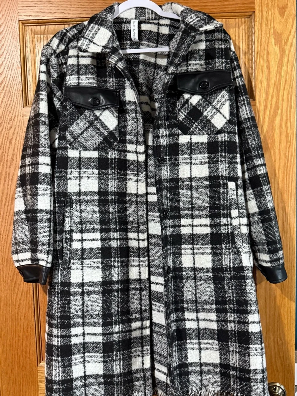 Black & White Plaid Longline Trench Coat - Unbranded